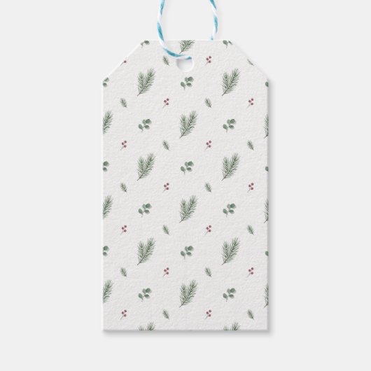 Minimaal kerstpatroon, dennen, bessen cadeaulabel (Voorkant)