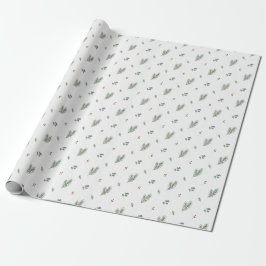 Minimaal kerstpatroon, dennen, bessen cadeaupapier