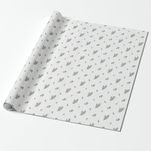 Minimaal kerstpatroon, dennen, bessen cadeaupapier (Uitgerold)