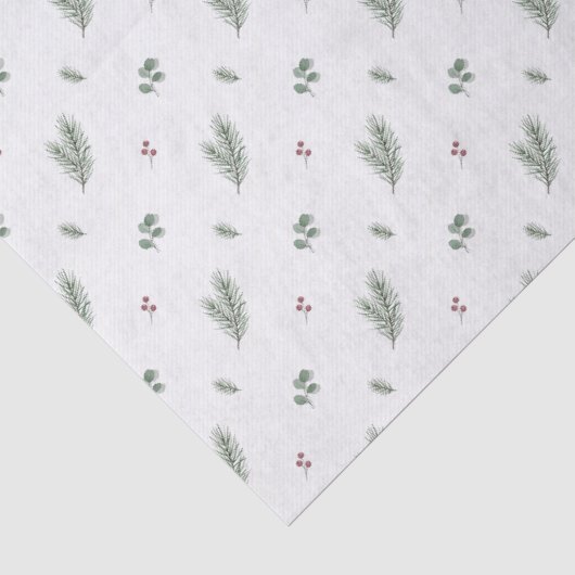 Minimaal kerstpatroon, dennen, bessen tissuepapier (Detail)