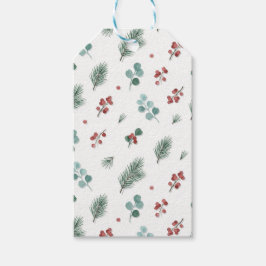 Minimaal kerstpatroon, dennen en bessen cadeaulabel