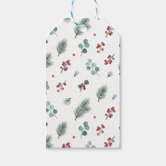 Minimaal kerstpatroon, dennen en bessen cadeaulabel (Voorkant)