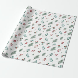 Minimaal kerstpatroon, dennen en bessen cadeaupapier