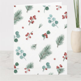 Minimaal kerstpatroon, dennen en bessen kaart