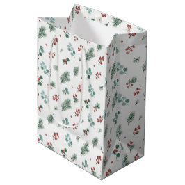Minimaal kerstpatroon, dennen en bessen medium cadeauzakje