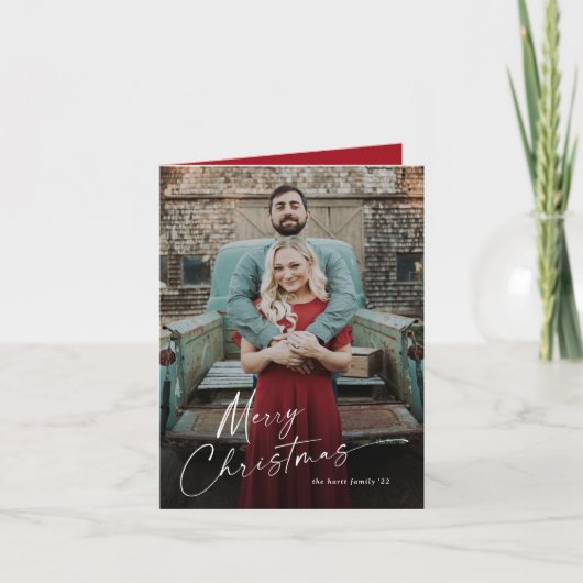 Minimaal kerstscript 2 foto feestdagen kaart (Voorkant)
