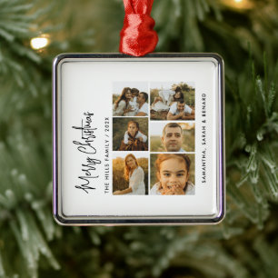 Minimaal Kerstscript Familie 6 foto's Metalen Ornament
