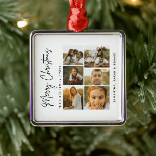Minimaal Kerstscript Familie 6 foto's Metalen Ornament