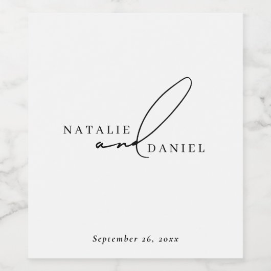 Minimaal & Klassiek | Witte chique bruiloft Wijn Etiket (Enkel label)