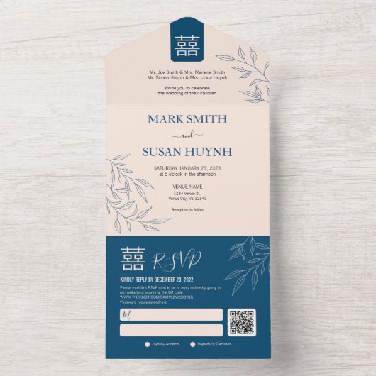 Minimaal Laat alles in een Chinese bruiloft uitnod All In One Uitnodiging (Binnen)