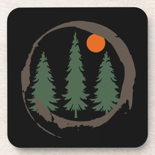 Minimaal landschap dennenbos bier onderzetter (Voorkant)