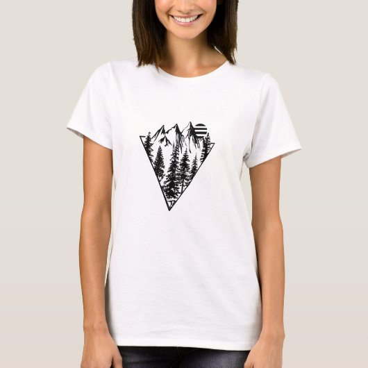 Minimaal landschap dennenbos t-shirt (Voorkant)