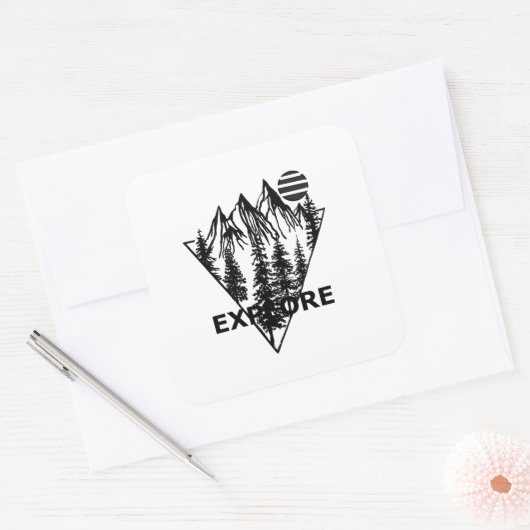 Minimaal landschap dennenbos vierkante sticker (Envelop)