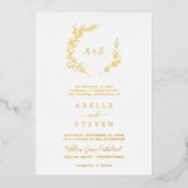 Minimaal lef Gold Foil Bold Name Monogram Weddensc Folie Uitnodiging (Voorkant)
