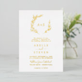 Minimaal lef Gold Foil Bold Name Monogram Weddensc Folie Uitnodiging (Staand Voorkant)