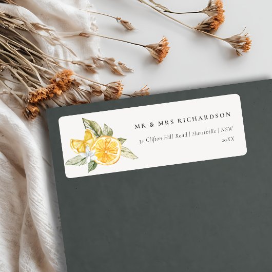 Minimaal Lemon Botanical Boho Foliage Adres Etiket