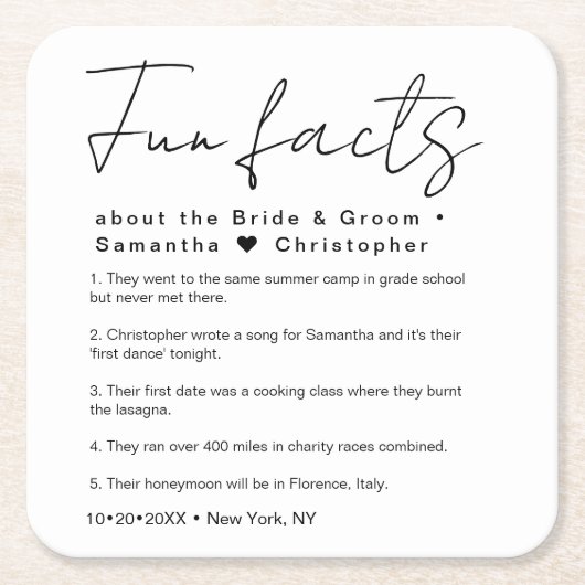 Minimaal leuk feit over bruidegom Bruiloft Kartonnen Onderzetters (Voorkant)