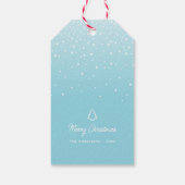 Minimaal licht pastelblauw besneeuwde kerstboom cadeaulabel (Achterkant)