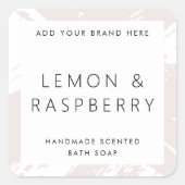 Minimaal licht roos grijs bushstrokes productetike vierkante sticker (Voorkant)