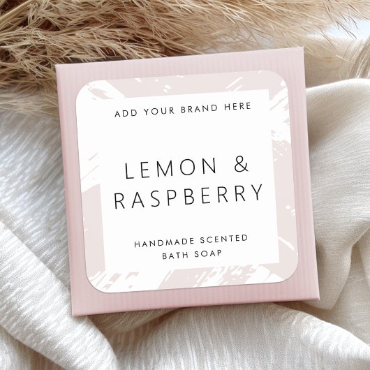 Minimaal licht roos grijs bushstrokes productetike vierkante sticker