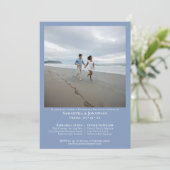 Minimaal lichtblauw foto's bruiloft repetitief din kaart (Staand voorkant)