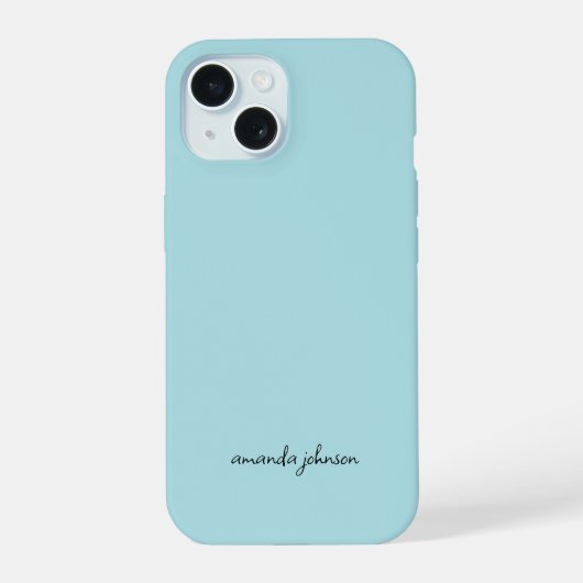 Minimaal Lichtblauw Monogram iPhone 15 Case (Achterkant)
