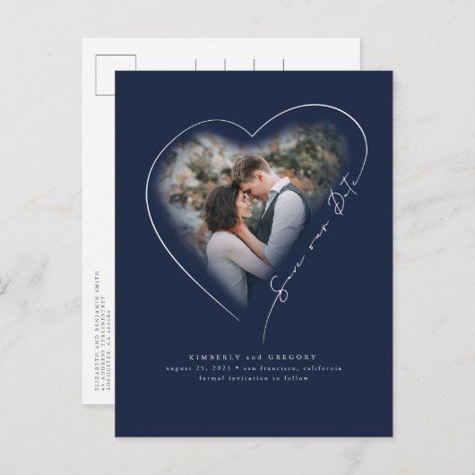 Minimaal liefhebbend hart opslaan Datum foto Aankondigingskaart (Voorkant / Achterkant)