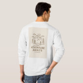 Minimaal lijnkunst “Avontuur wacht” T-shirt ontwer (Achterkant volledig)