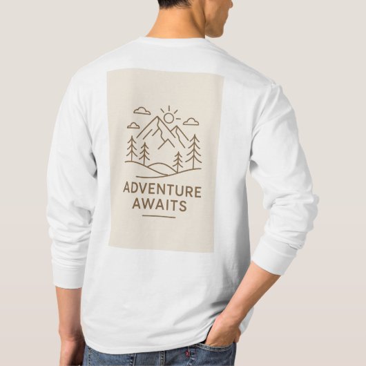 Minimaal lijnkunst “Avontuur wacht” T-shirt ontwer (Achterkant)