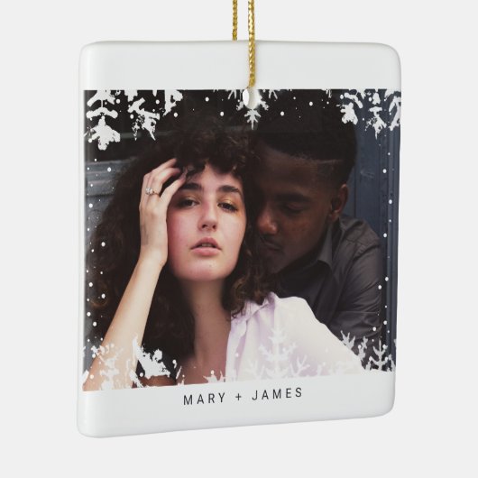 Minimaal Lijst van sneeuwvlokken | Vrolijk en getr Keramisch Ornament (Rechts)