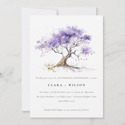 Minimaal Lila Jacaranda Tree Wedding Jubileum Kaart (Voorkant)