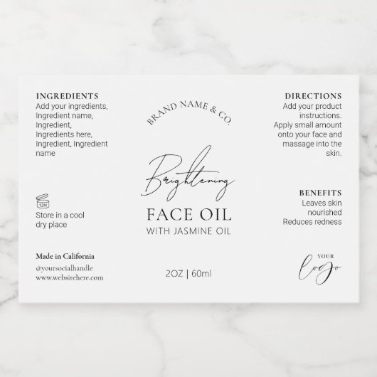 Minimaal Logo 2 OZ druppelflesje Waterdicht Etiket (Enkel label)