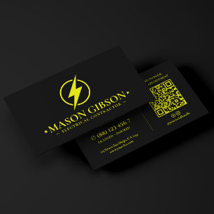 Minimaal logo elektricien limoengeel zwart visitekaartje