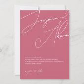 Minimaal Magenta Roze Script Typografie Trouwen Kaart (Voorkant)