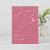 Minimaal Magenta Roze Script Typografie Trouwen Kaart (Staand voorkant)