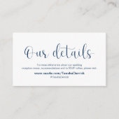 Minimaal, marineblauw lettertype, huwelijksdetails informatiekaartje (Voorkant)