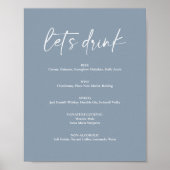Minimaal menu Stusty Blue Modern Wedding Drink Bar Poster (Voorkant)