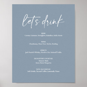 Minimaal menu Stusty Blue Modern Wedding Drink Bar Poster