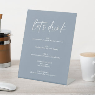 Minimaal menu Stusty Blue Modern Wedding Drink Bar Reclamebord Met Voetstuk