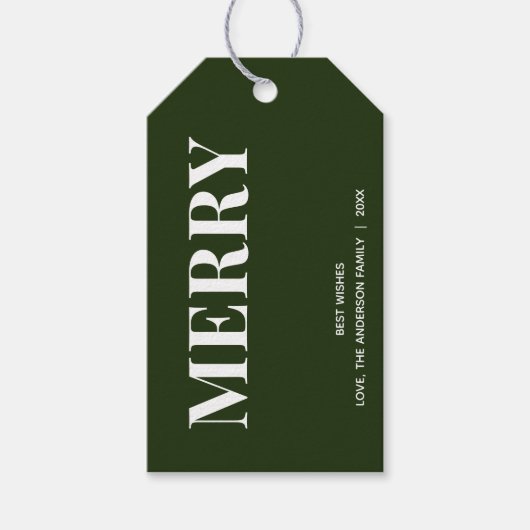Minimaal MERRY | Bosgroene Feestdagen Cadeaulabel (Voorkant)