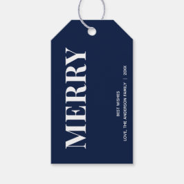Minimaal MERRY | Marineblauw vakantie Cadeaulabel