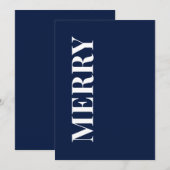 Minimaal MERRY | Marineblauwe Kerstkaart (Voorkant / Achterkant)