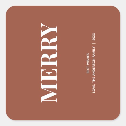 Minimaal MERRY | Terracotta Kerst Vierkante Sticker (Voorkant)