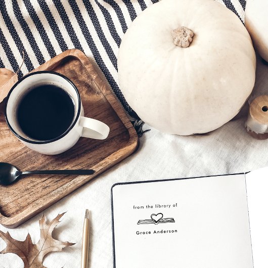 Minimaal met de hand getekend boek uit de biblioth rubberstempel