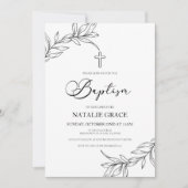 Minimaal Minimalistisch Tak Bladeren Doop Kaart (Voorkant)