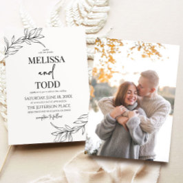 Minimaal Minimalistisch Zwart Wit Tak Blad Bruilof Kaart