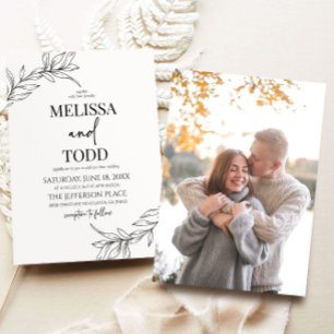 Minimaal Minimalistisch Zwart Wit Tak Blad Bruilof Kaart