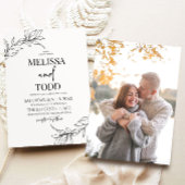 Minimaal Minimalistisch Zwart Wit Tak Blad Bruilof Kaart