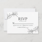 Minimaal Minimalistische Zwarte Witte Tak Blad Bru RSVP Kaartje (Voorkant)