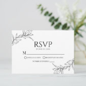 Minimaal Minimalistische Zwarte Witte Tak Blad Bru RSVP Kaartje (Staand voorkant)